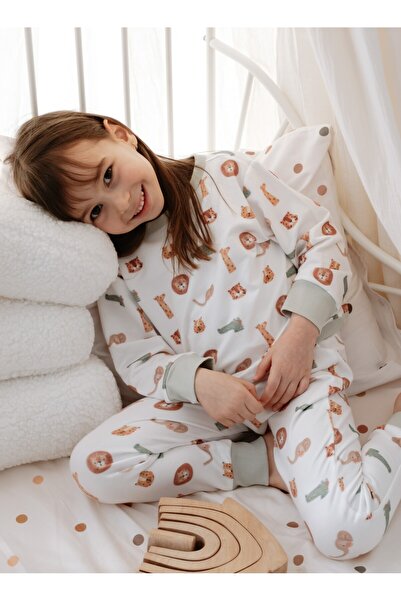 Lollie Baby&Kids طقم بيجامة للأطفال بزخارف حيوانات السفاري - 1.0 TOG مودال وقطن