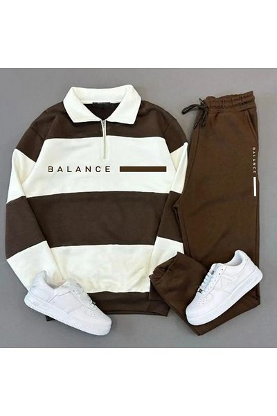 DAPHN New Season Men's Women's Unisex Brown White Five Piece Stand Collar Balance Printed Petrol Tracksuit Set