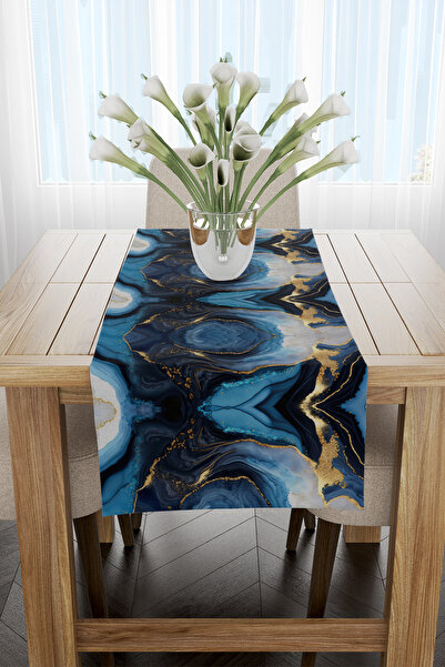 EsnafAli Μπλε Navy Abstract Runner με σχέδιο 40x140cm