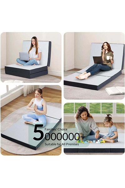 Comfy WHITE TRI FOLD MEDICATED FOAM GUEST/CAMPING MATTRESS WITH BLACK BORDER 180 X 90 X 10 CM