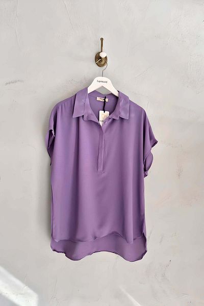 Hanezza Plus Size Stylish Jessica Satin Collar Blouse - Black, White, Orange, Lilac, Fuchsia
