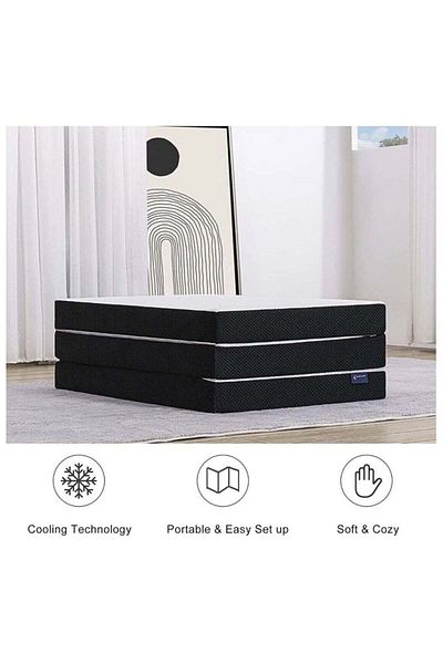 Comfy WHITE MEDICATED 180 X 90 X 10CM FOLDING PORTABLE MATTRESS WITH BLACK BORDER