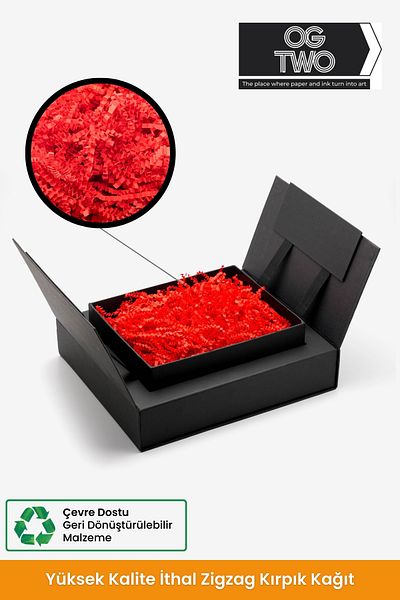 OGTWO 50 gr Red Special Cropped Paper - Zig Zag Z Cut, In-Box Decoration, Stylish and Decorative Presentation