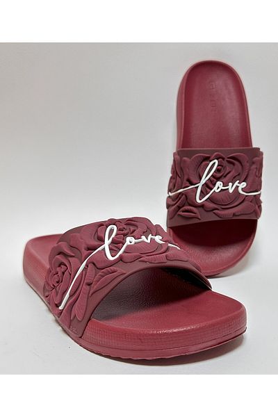 GEZER Non-Slip Eva Self-Raised Rose Patterned Bordo Daily Women's Home Street and Wet Floor Slippers