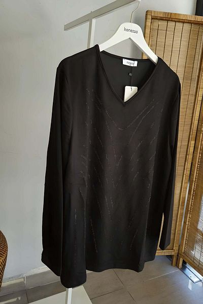 Hanezza Bluză elegantă cu decolteu în V cu detaliu de piatră neagră - mărimi 44-50