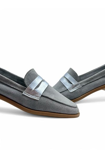 Stella Women's Genuine Leather Loafer Casual Shoes Fabriano Bebe Blue Suede