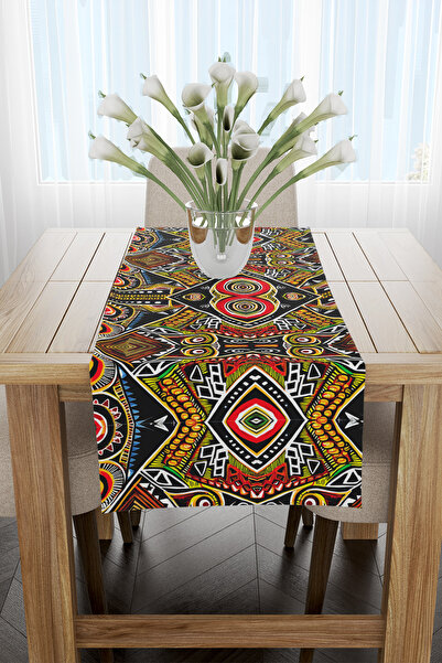 EsnafAli Runner cu figuri etnice africane multicolore 40x140cm