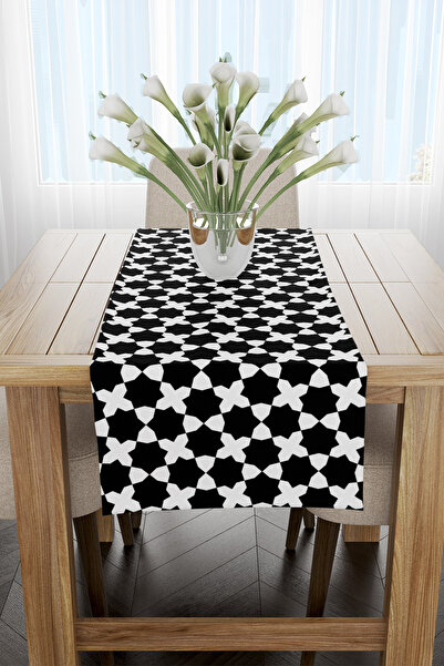 EsnafAli عداء منقوش سبعة أرقام باللونين الأبيض والأسود مقاس 40 × 140 سم