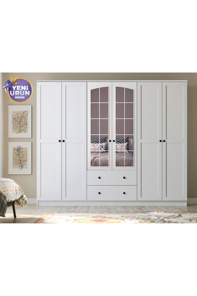 Rabi Side Rose 6 Kapak 2 Çekmece Aynalı Gardırop