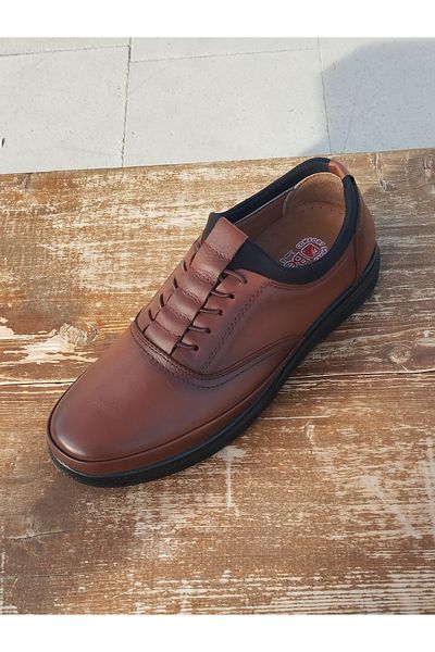 LİCCAS Genuine Leather Non-Slip Winter Sole Smart Lacing and Orthopedic Men's Winter Sporty Shoes Brown Color