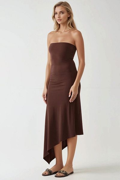 Hiccup Στράπλες Ασύμμετρο Bodycon Πλεκτό Φόρεμα