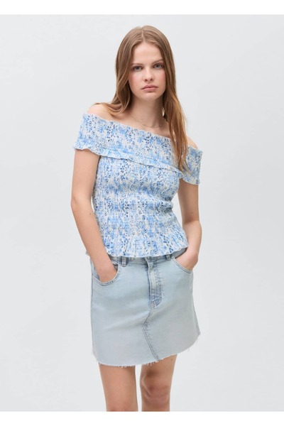 Mango Teen Kenarları dikişsiz denim mini etek