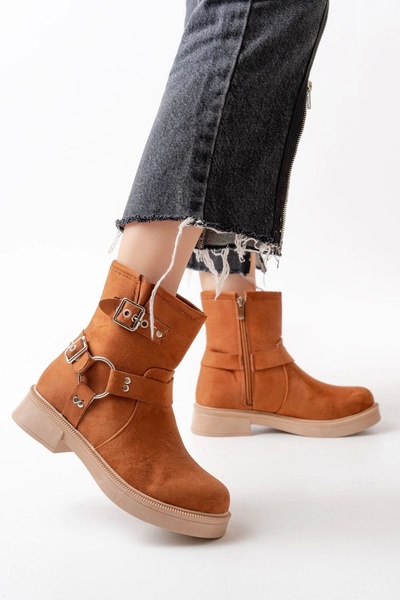 DEAG 02-2013 Tan Suede Buckle Accessory Zippered Daily Women's Boots