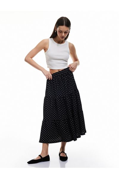 Koton High Waist Flounced Layered Polka Dot Midi Skirt Bürümcük