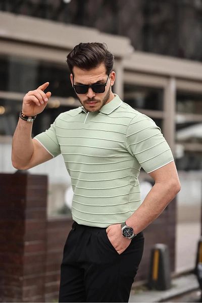 pepule Embossed Collar Detailed Knitwear Polo Collar Men's T-Shirt