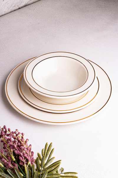 Snippy Zefir - 18 Parça 6 Kişilik Gold Porselen Yemek Takımı Porselen Gold Altın Yaldızlı Yemek Seti