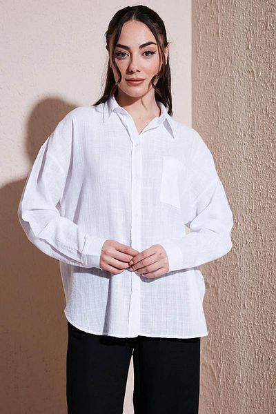 Fashion Friends Cămașă albă țesută pentru femei 25y0245k1