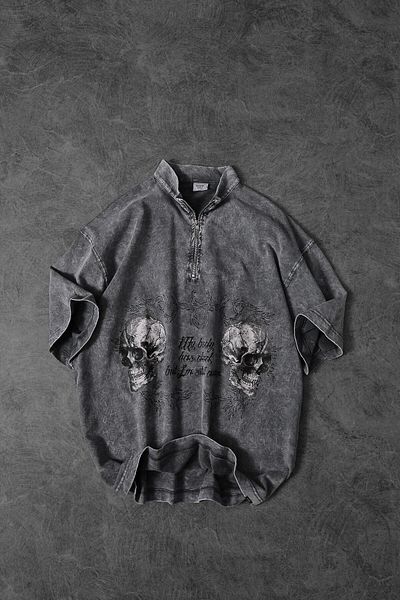 Slatra Ανδρικό μπλουζάκι σε γκρι Still Alive Special Washed Fabric Oversize