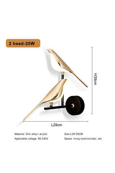 YUGUUK Warm Light- No RC 2 head Nordic LED Golden Bird Wall Lamp Parlor Bar Bedside Hanging Light Novelty R