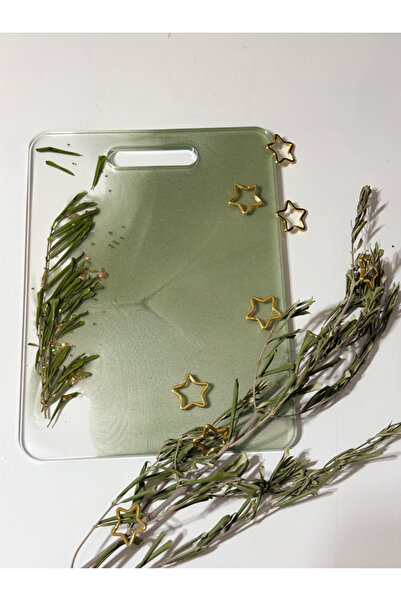 Pelince Epoksi Reçine Sunumluk - Kesme Tahtası Görünümlü - Zeytin Dalı-  Ebatları: 24 x 34 cm