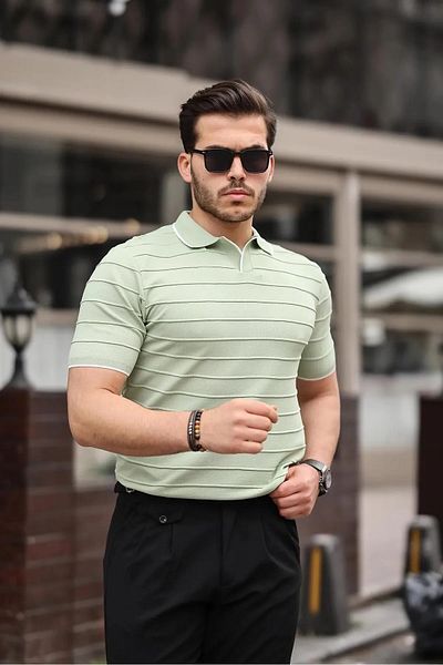 pepule Embossed Collar Detailed Knitwear Polo Collar Men's T-Shirt
