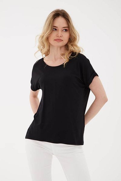 Fashion Friends Tricou negru pentru femei din viscoză cu decolteu rotund 25Y0194K1