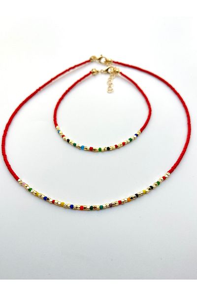 Concept HuBuTU Glass Beaded Necklace and Anklet Set