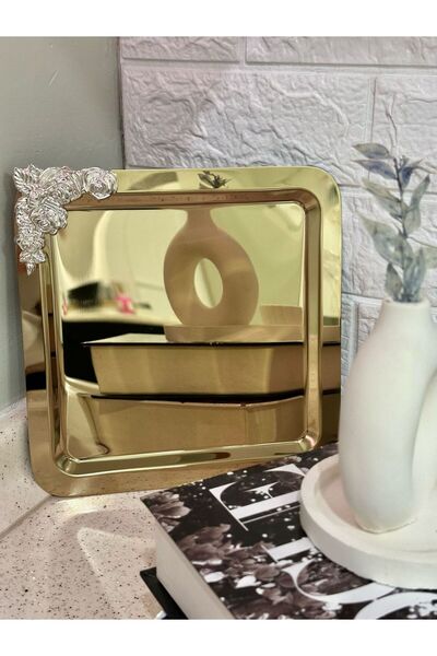 Generic Brand Stainless Steel Square Model 6-Piece Coffee & Presentation Tray Rose Zamak Accessory Luxury Presentation