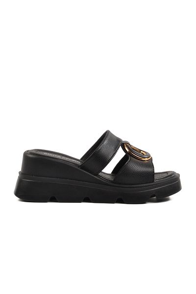 Pierre Cardin Black High Sole Women's Slippers Pc-7534 Z