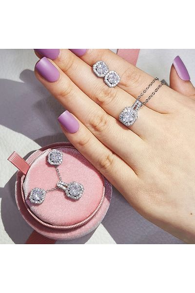 Choice E1104-X1104 2pcs Pack Trendy Round Crystal silver color bride Jewelry Set For Wedding Drop Earring N