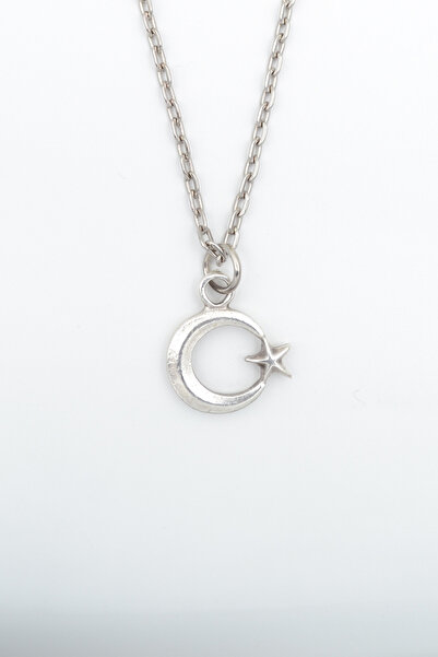 ıdr Minimal Ay Yıldız Gümüş Kaplama Düz Zincir Kolye