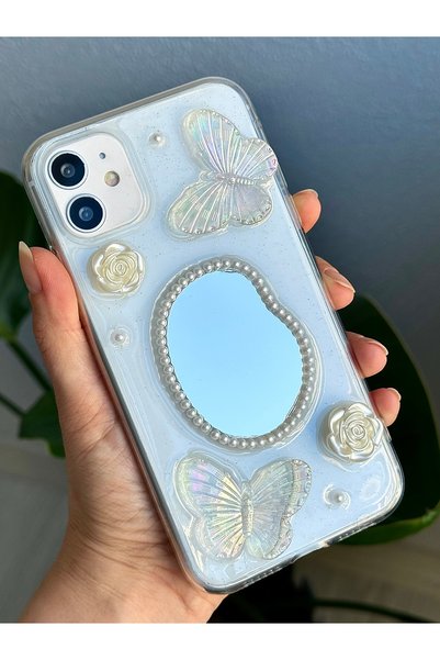 Go Aksesuar iPhone 11 Compatible 3D Toy Mirror Butterfly Design Soft Silicone Case