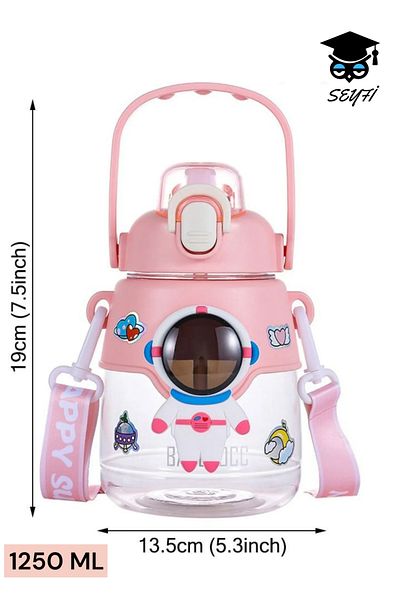SEYFİKİRTASİYE 1250 ml School Flask - Tritan Plastic, Ipi̇ Tranteli, Club Cap, Straw Water Bottle Vagonlife