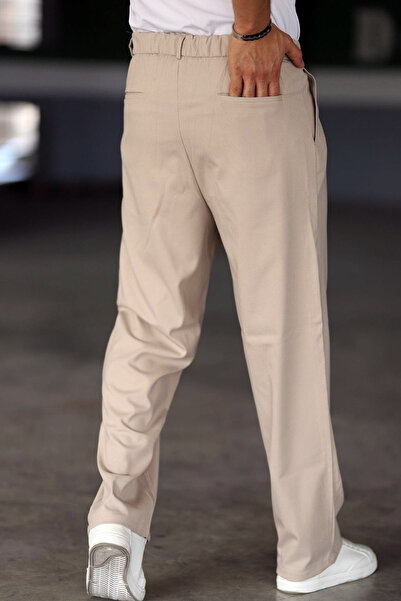 CoolLook Stretchy Fabric Pleated Four Pockets Regular Elastic Waist Lined Inside Zipper Stretchy Baggy Pants