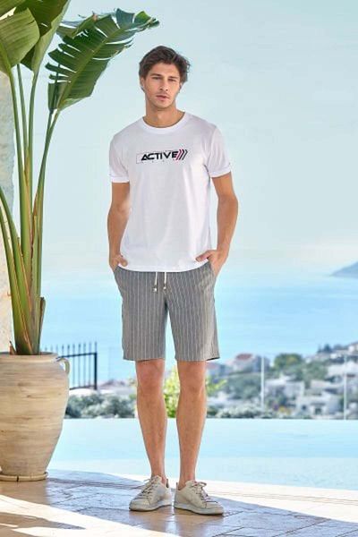 Cossy By Aqua 25940 Men's White-Grimelange Printed Sports Shorts Set