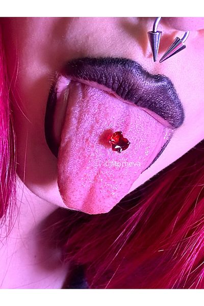 MORNEVA Crystal Red Heart Stone Steel Tongue Piercing