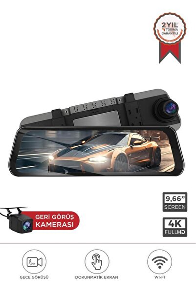 LENOVO M8/8804 Siyah 4K Araç içi 9.6 inç Dokunmatik Dikiz Ayna Gece Görüş GPS...