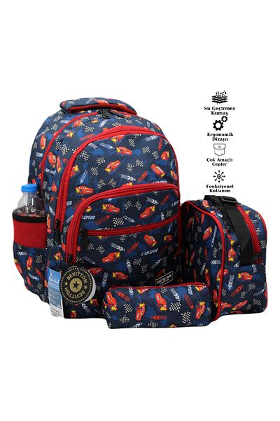 Bevitton Navy Blue First Schoolbag 3-Band Uls-8964 Character Patterned Masculinity Tools