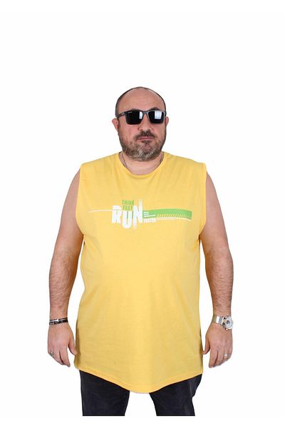 Starbattal Oversized Printed Sleeveless T-Shirt Think Fast Run 25152 Yellow