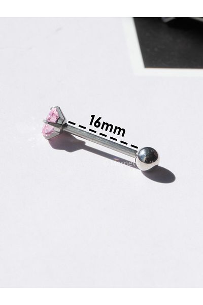 MORNEVA Crystal Pink Heart Stone Steel Tongue Piercing
