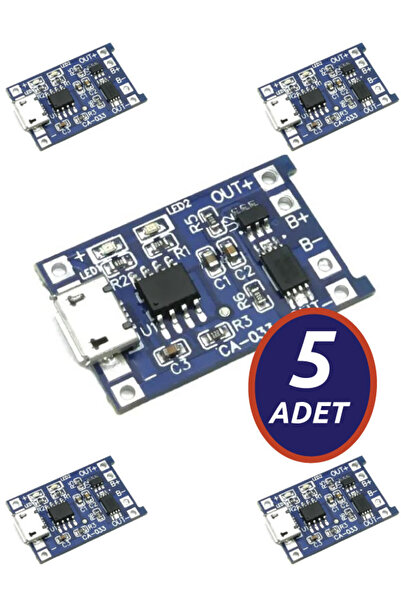 FÖF 5 Adet - TP4056 Micro USB Korumalı Şarj Modülü - Lityum Pil 18650 Batarya