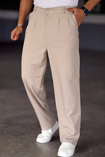 CoolLook Stretchy Fabric Pleated Four Pockets Regular Elastic Waist Lined Inside Zipper Stretchy Baggy Pants