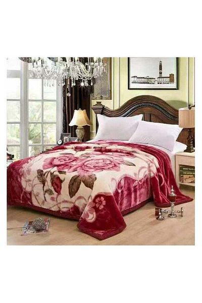 Comfy SOFT & FLUFFY 2PLY KOREAN FLORAL BLANKET MAROON