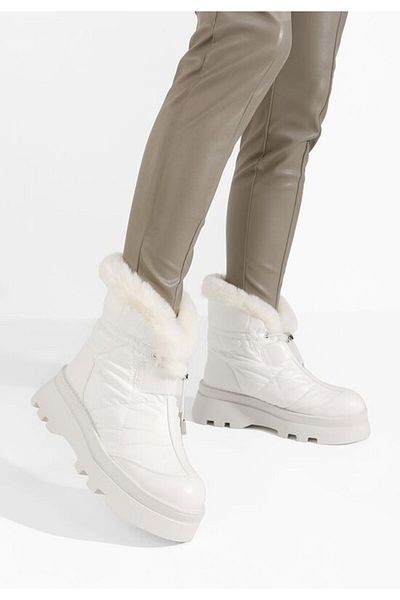 B T Shoes Denova women's white fur boots