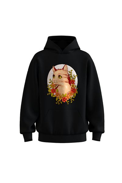 rathorion 3 Thread Flower Cat Unisex Oversize Hoodie