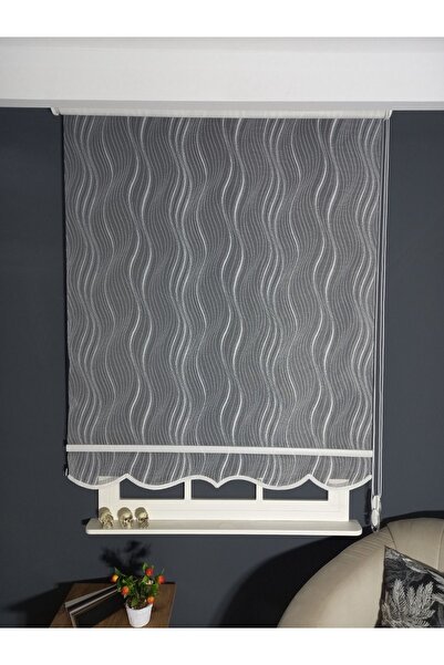 Emir Home Es Desenli Siyah Storlu Çift Mekanizmalı Tül Stor Perde Güneşlik