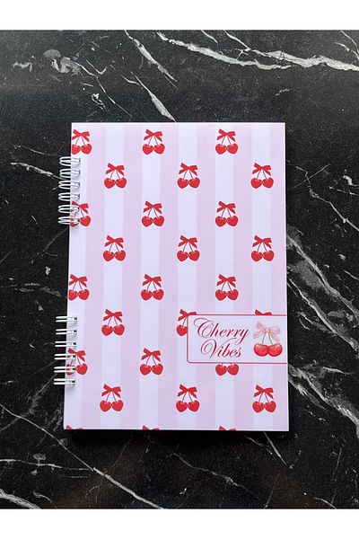 Cuppy Box دفتر ملاحظات منقوش باللون الكرزي مكون من 50 صفحة مع ملصق واحد