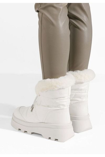 B T Shoes Denova women's white fur boots