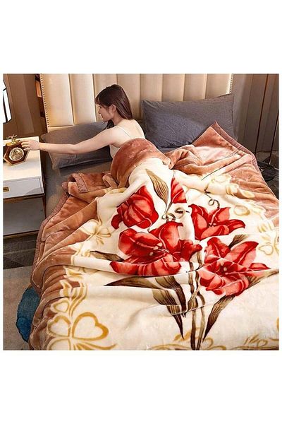 Comfy KOREAN STYLE MINK SOFT THICKENED LUXURIOUS FLORAL BLANKET BEIGE