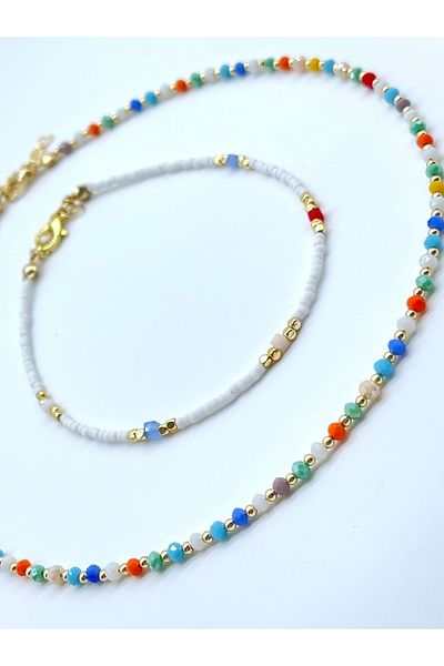 Concept HuBuTU Glass Beaded Necklace and Anklet Set